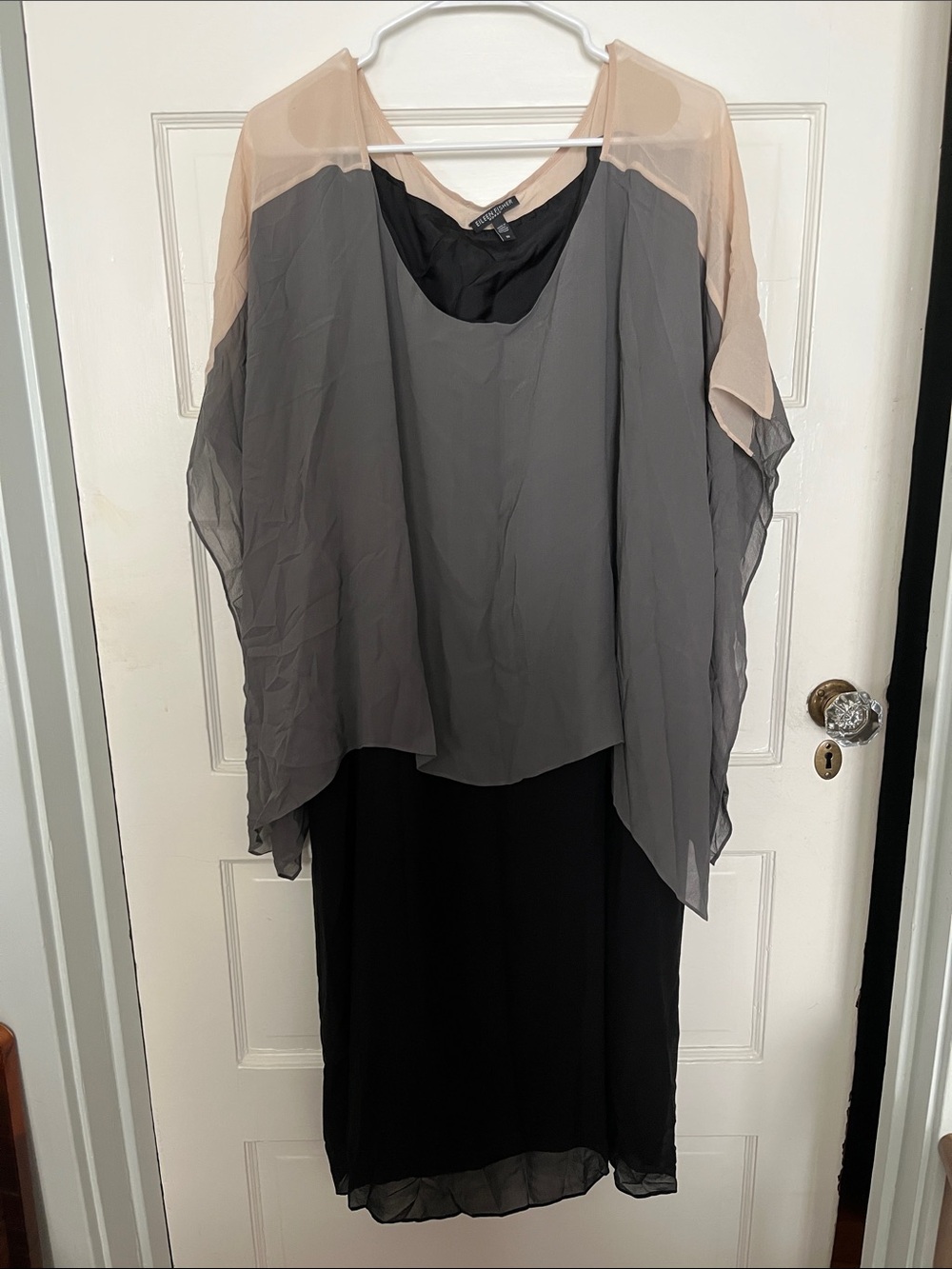 Eileen Fisher Layered Chiffon Midi Dress in Black, Gray and Blush
